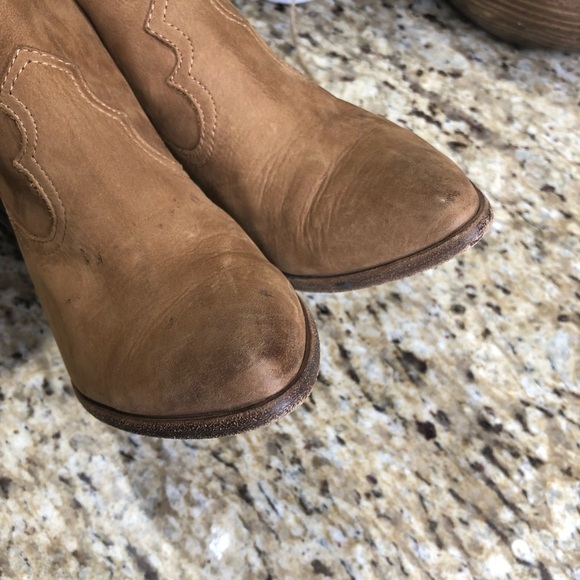 Frye Reina Camel Brown Nubuck Leather Ankle Bootie Cowboy 6.5 - Picture 7 of 10